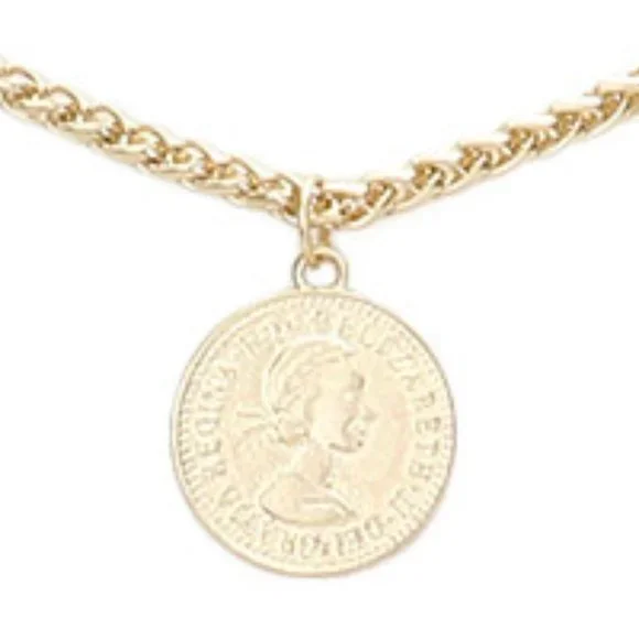 Gold Chain Double Layered Portrait Head Coin Link Necklace - Picture 5 of 11